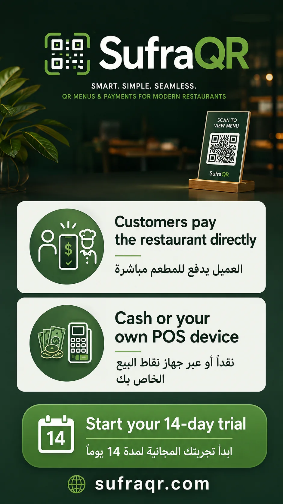 Customers pay the restaurant directly — العميل يدفع للمطعم مباشرة